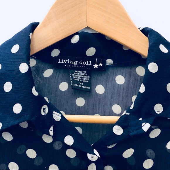 Like New Tie Front Hi Low Polka Dot Sheer Blouse - Blue & White Top in XS - Picture 2 of 8